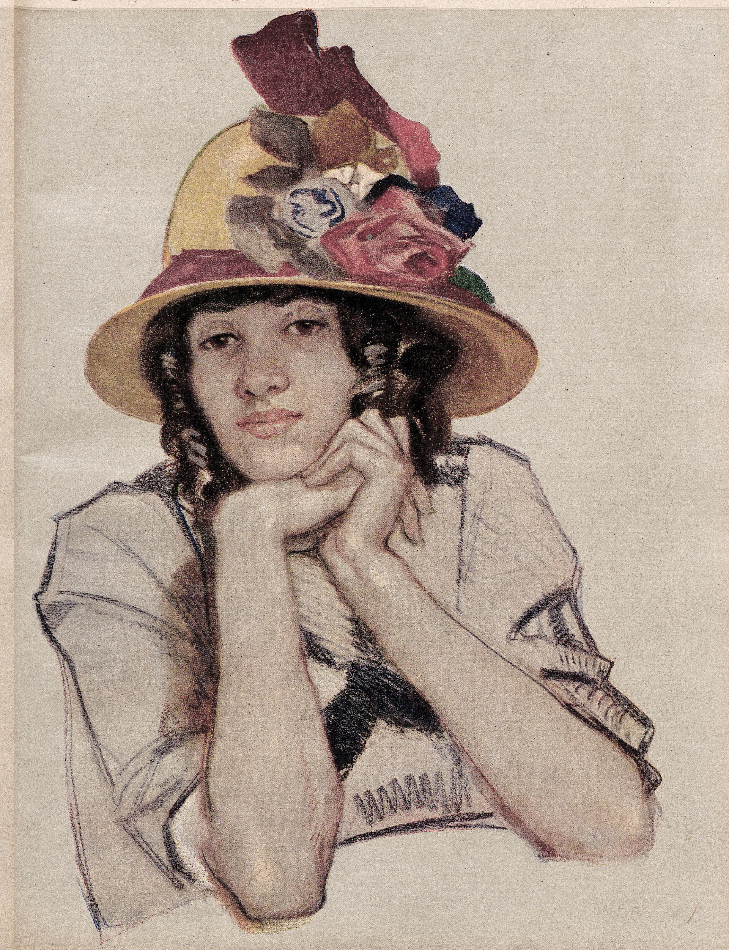 Leo Putz :: Titelbild | Cover image ("La jeune Francaise"). Published in Jugend magazine, 1914, issue nº 16 [full page]. | src Heidelberg University Library