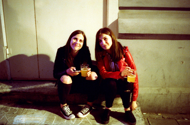 Two girls with beer