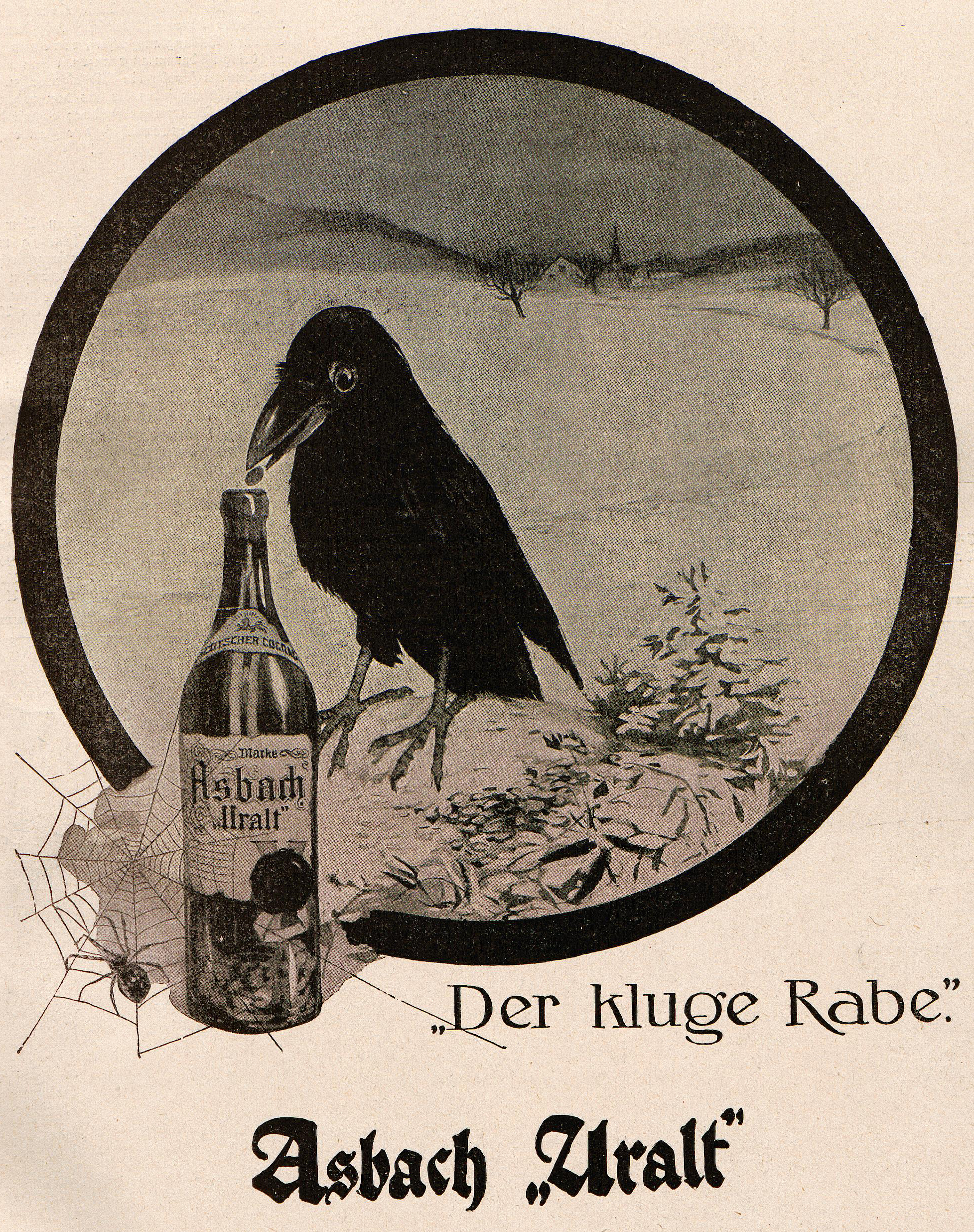 Cognac Asbach Uralt. The clever raven. Published in Jugend magazine, 1914. | src Heidelberg University Library