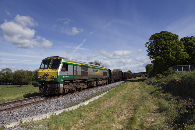 219 on Waterford-Ballina empty timber train near Athlone 24-May-13