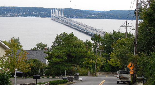 Ooops... looks like I missed the entrance for the Tappan Zee Bridge! Taken from the top of the Palisades Mountains along the Hudson River looking east toward Westchester County on a cloudy morning rush hour. Orangetown, New York. Sept 2022.