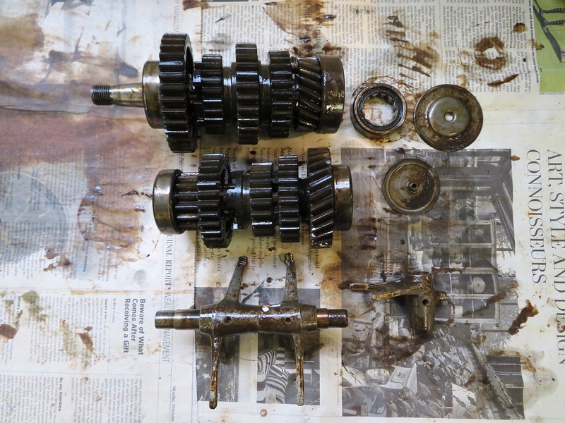 Transmission Output (Top) and Intermediate Shaft (Middle) And Shift Forks (Bottom) Removed