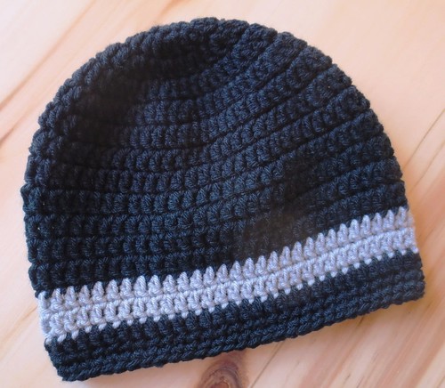Black Crocheted Hat with Silver Stripe
