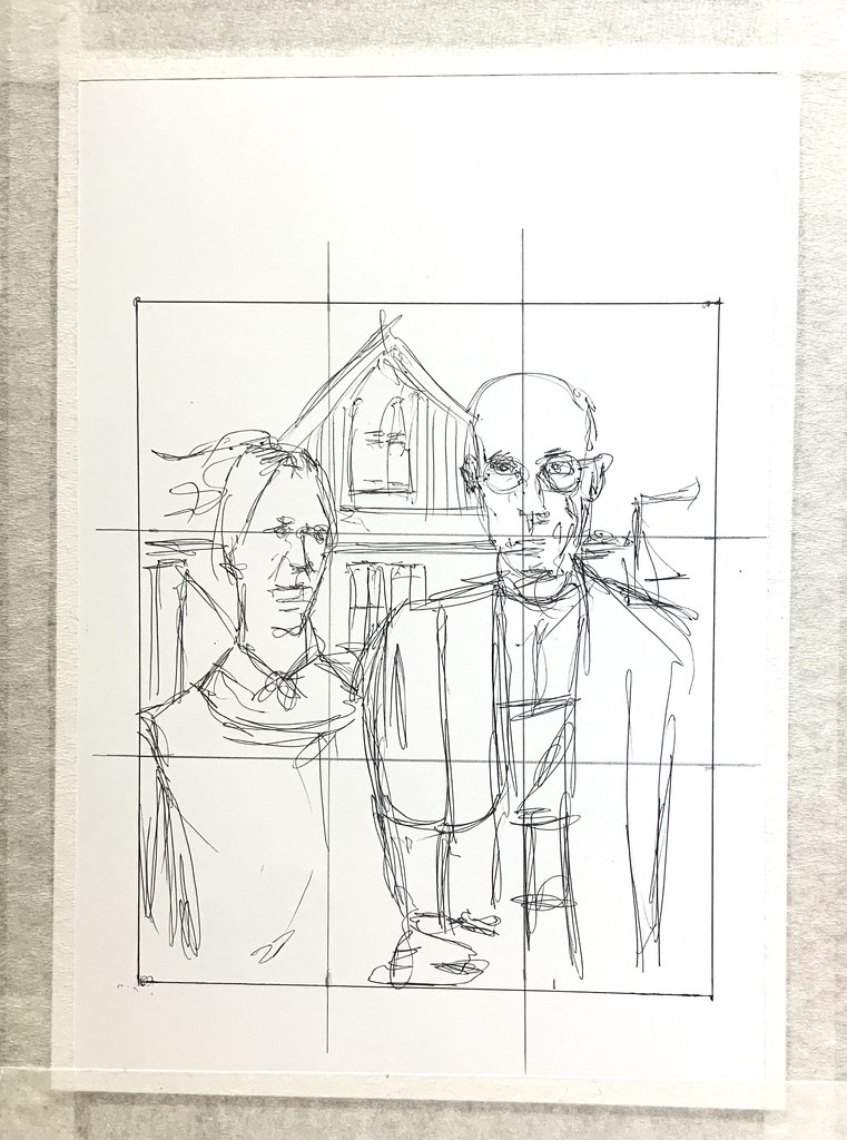 Just started. A study in ballpoint pen by jmsw on thick card, of the painting “American Gothic “. Painted by the American painter, Grant Wood. 1891-1942. To be continued tomorrow.