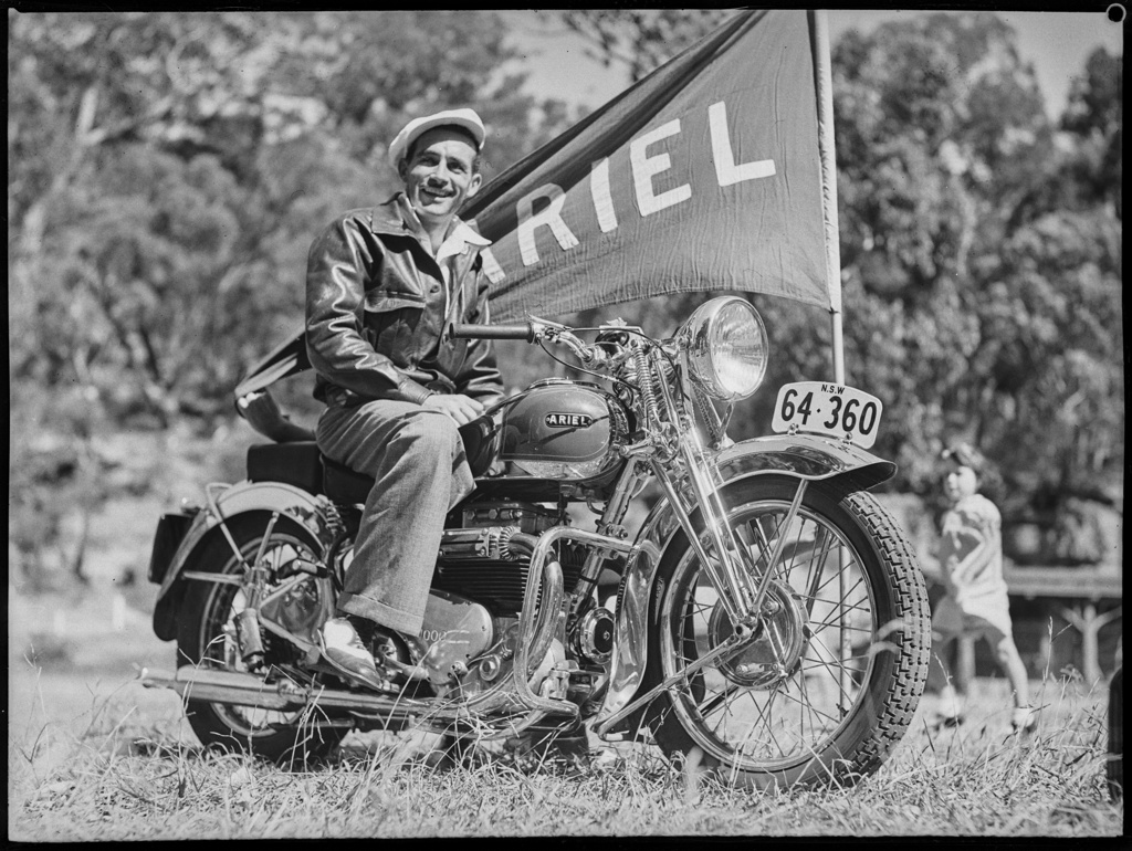 Ariel motorbike at National Park, Sydney, 1940