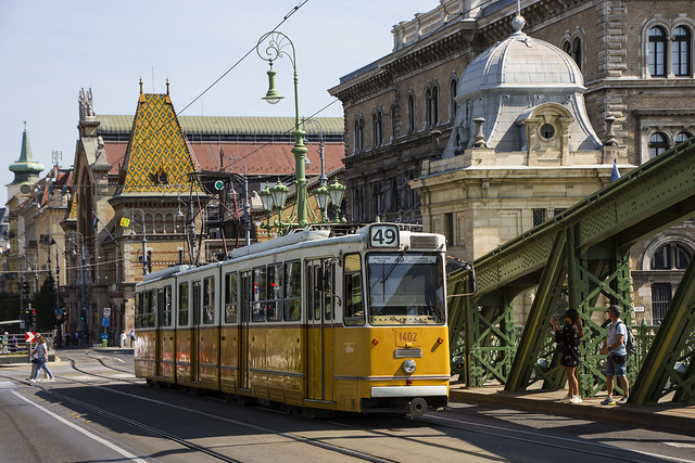 2021-09-05 1135, Trolley on Liberty Bridge, Budapest, Hungary
