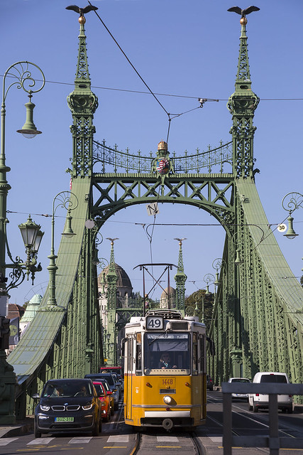 2021-09-06 0922 Trolley on Liberty Bridge, Budapest, Hungary