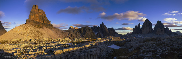 Beauty of the dolomites - Sunset panorama with Toblinger Knoten, Paternkofel and Drei Zinnen