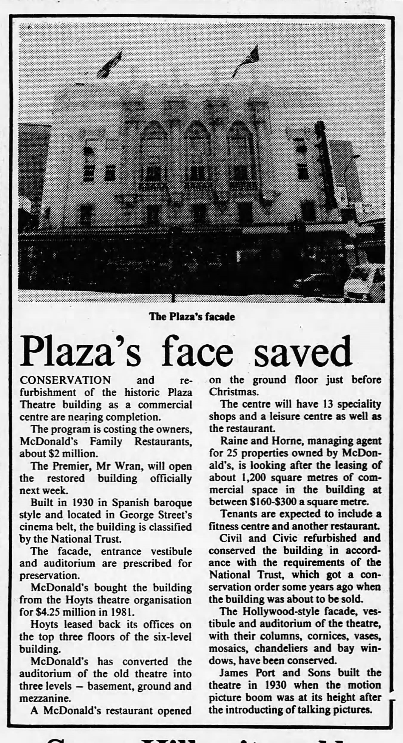 Plaza Theatre to become McDonalds February 2 1984 SMH 16