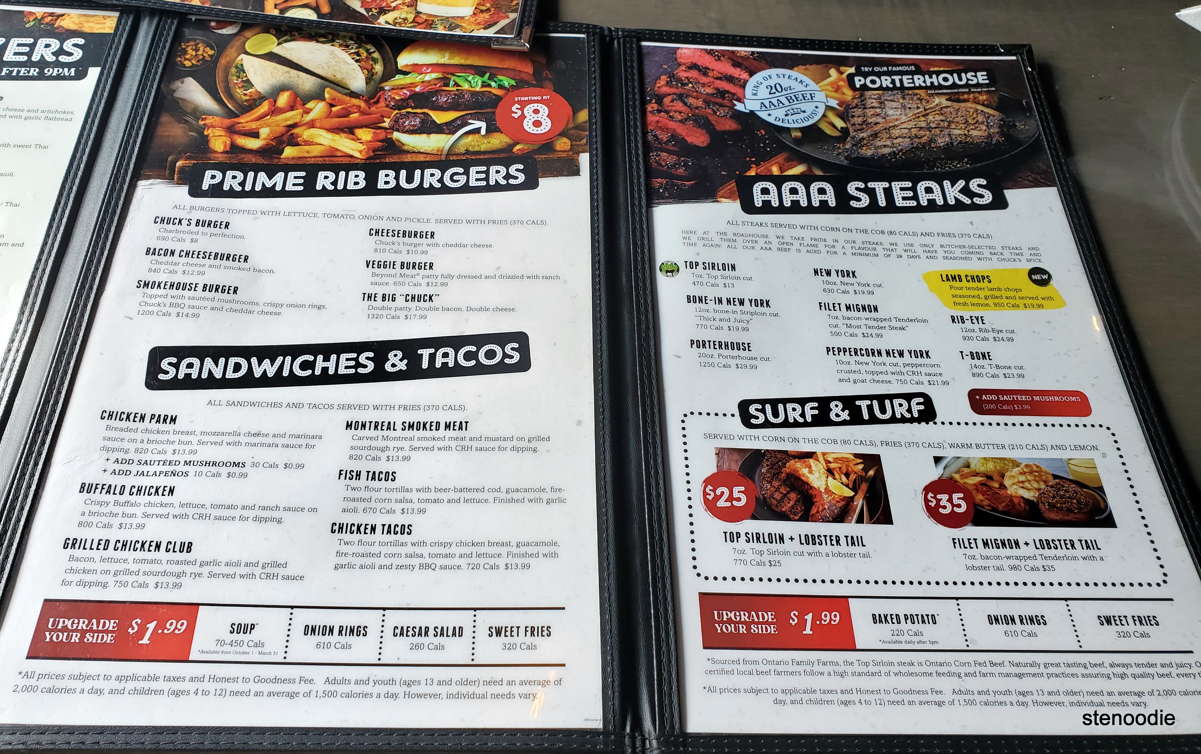 Chucks Roadhouse Bar and Grill menu and prices