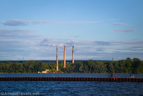 Smokestacks across the pier on Presque Isle State Park, Pennsylvania