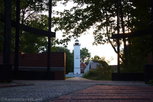 The Presque Isle Light from a nearby informational kiosk, Presque Isle State Park, Pennsylvania