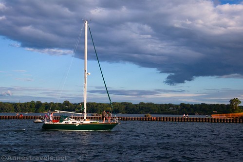 A sailboat coming into Erie Harbor, Presque Isle State Park, Pennsylvania