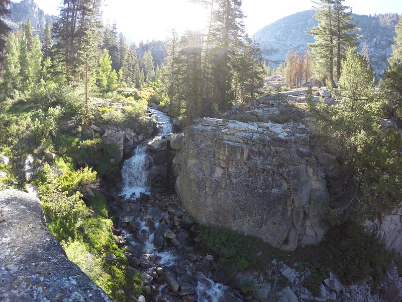 GoPro view of the waterfall on Gardiner Creek near where the unfindable Gardiner Basin Trail may have crossed