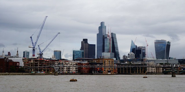 Construction Cranes along the Thames - London, England
