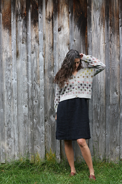 Pressed Flowers Cardigan is an easy to wear relaxed v-neck cardigan with an all over mosaic pattern.