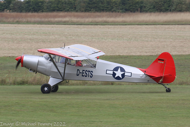 D-ESTS - 1963 build Piper PA-18-150 Super Cub, arriving on Runway 03 at Popham during the LAA Grass Roots Fly-in 2022