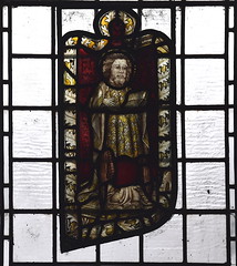 composite: St Mark with a replacement head and partial winged lion at his feet