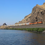 SP&S in the Gorge BNSF train Q-PTLCHC rolls thru Maryhill, Wash, in the Columbia River Gorge Natural Scenic Area.  