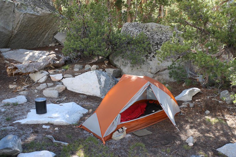 I set up my tent in the shelter of some trees, in the same spot Vicki and I used back in 2019