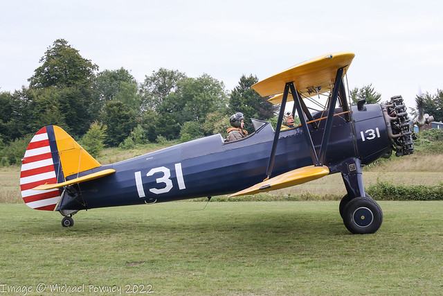 N74677 - 1943 build Boeing A75N1 (N2S-4) Stearman, at Popham during the LAA Grass Roots Fly-in 2022