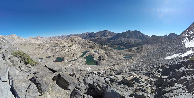Wide angle GoPro panorama looking north from the top of Glen Pass on the John Muir Trail