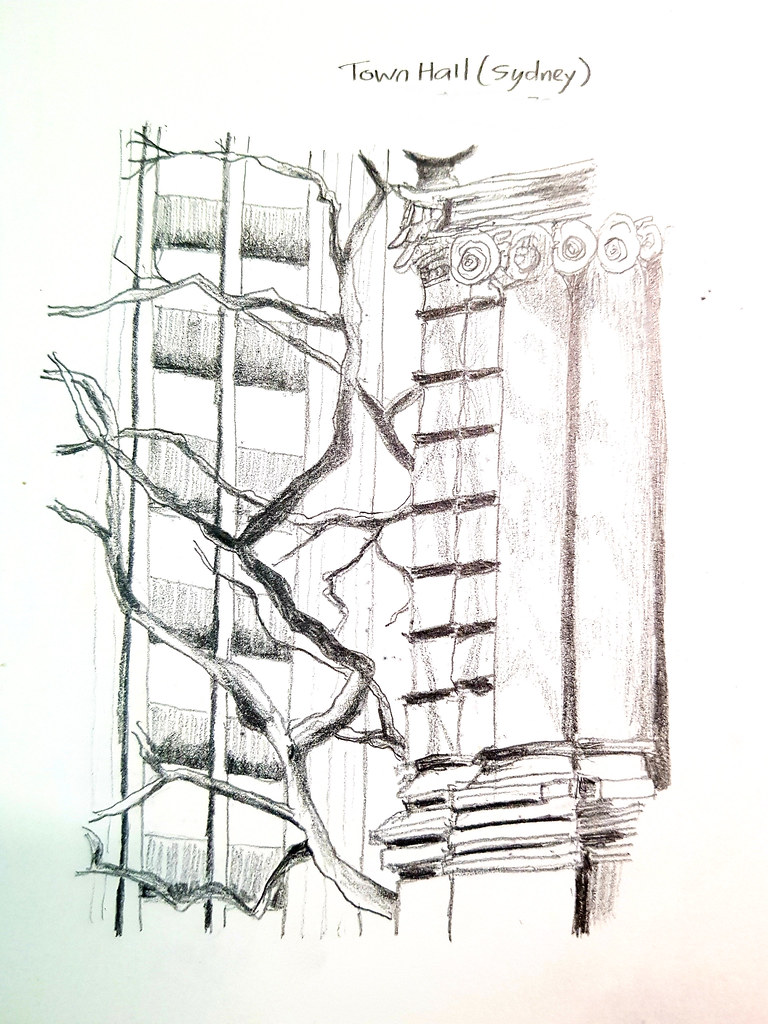 悉尼市政廳 Sydney Town Hall - 城市草圖 Urban Sketches (Pencil) ...