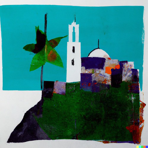 DALL·E 2022-10-10 16.28.55 - paper collage and semi abstract painting of sidi bou said | by zaphad1