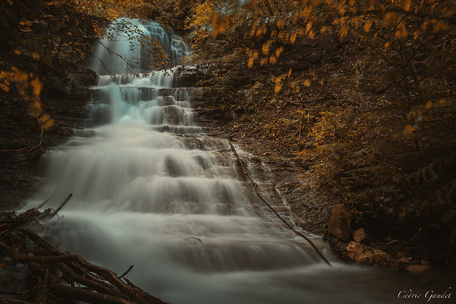 Autumn waterfall in Jura mountain (Marpeyre torrent)