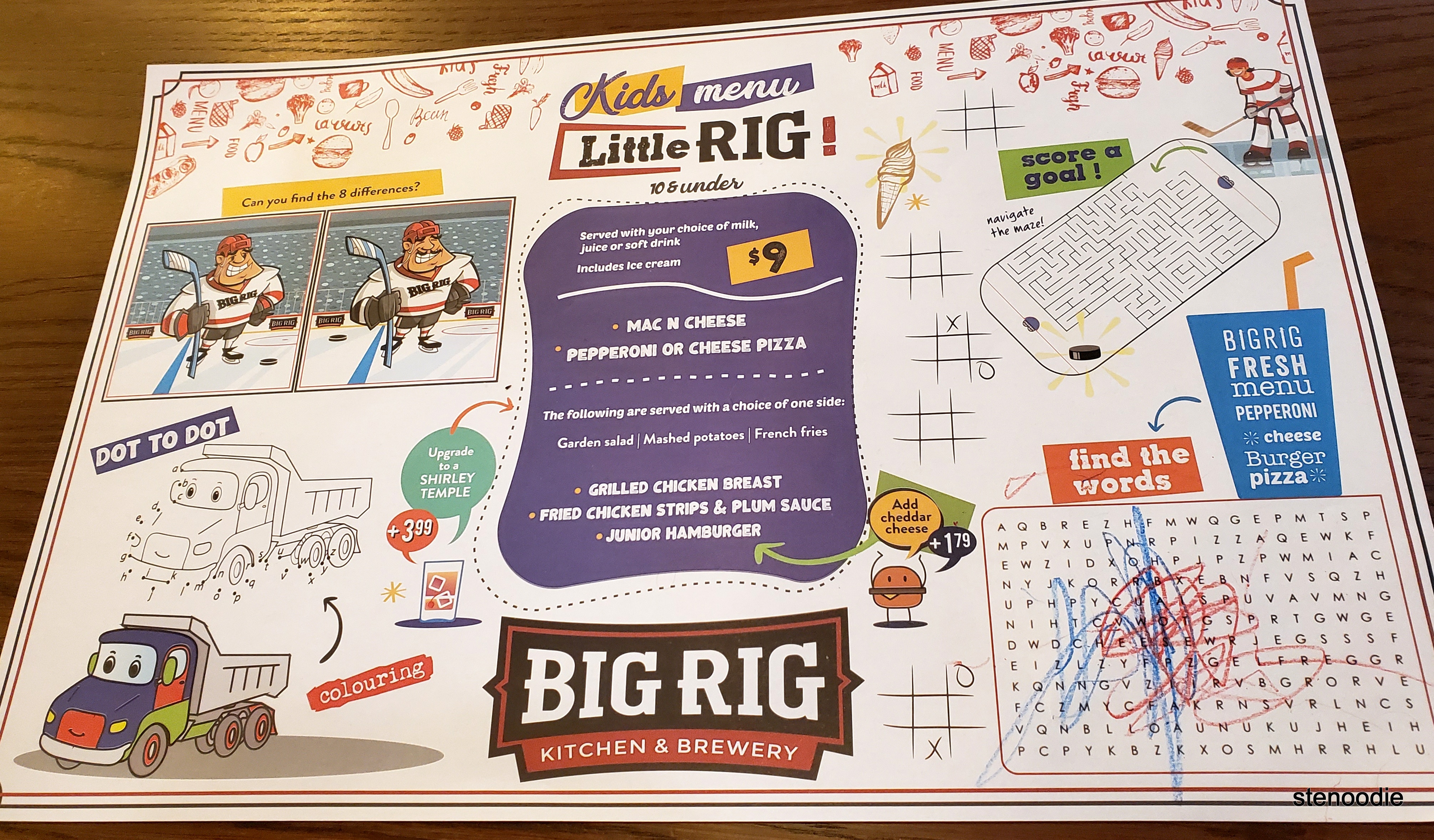 The Big Rig Kitchen & Brewery kids' menu