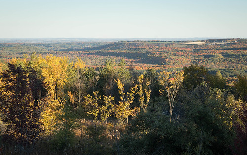 Pine River Valley as seen from Ruskview, brucetrail canada dufferincounty flickrpub mulmurtownship niagaraescarpment ontario pinerivervalley ruskview autumn canoneosrp countryside evening fallcolour landscape published sunset trees