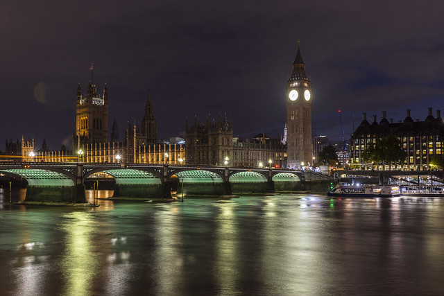 Nightscape of Big Ben and Westminster Bridge