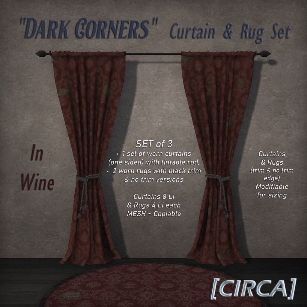 @ Hallow Manor | [CIRCA] - "Dark Corners" Curtain & Rug Set - Wine