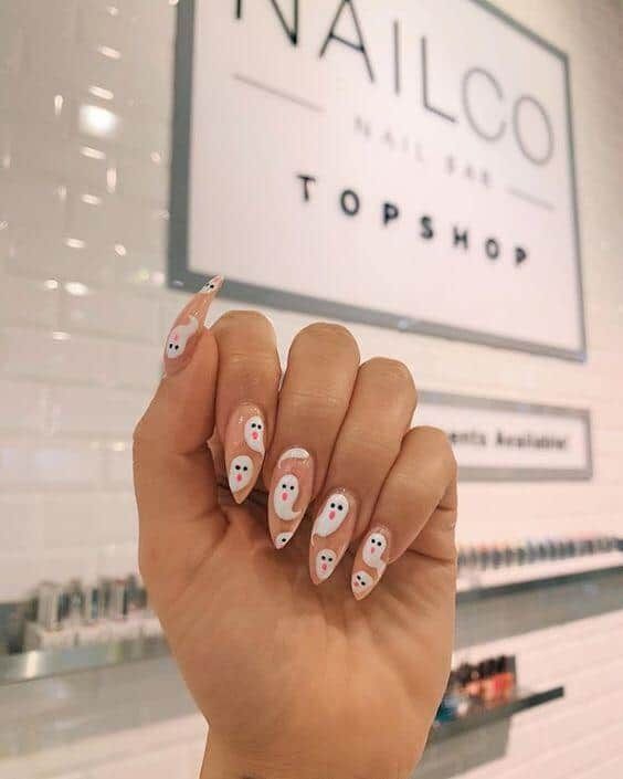 Cute White Ghost Nails | Best Halloween Nails | Trendy Nails | Halloween Nail Art | Acrylic Nails | October Nails | Spooky Nails | Manicure Ideas | Fall Nails 2022 | Halloween Nail Designs | Autumn Nails | Pretty Halloween Nails