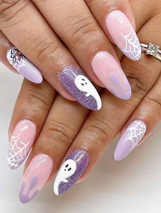 Pink Halloween Nails | Pastel Halloween Nails | Ghost Nails | Spiderweb Nails | Best Halloween Nails | Trendy Nails | Halloween Nail Art | Acrylic Nails | October Nails | Spooky Nails | Manicure Ideas | Fall Nails 2022 | Halloween Nail Designs | Autumn Nails | Pretty Halloween Nails