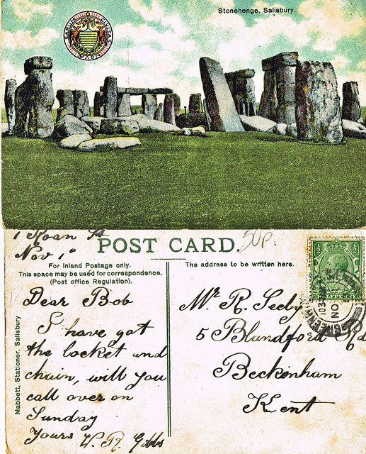 Post Card to Bob Seely, 5 Blandford Road, Beckenham, Kent, 1st November 1913