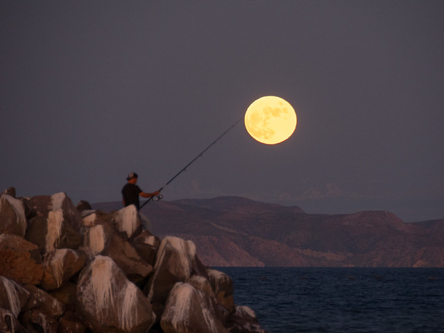 full moon & fisherman