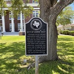 City of George West Founded 1913 by George Washington West, rancher and civic leader, who secured railroad route through Live Oak County and provided several municipal buildings and plots for others. Became county seat in 1919. Market and shipping point for cattle and cotton. (1967)