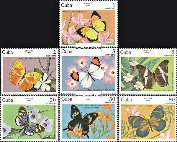Známky Kuba 1984 nerazítkovaná séria motýle MNH