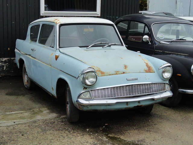 Harry Potter type LHD Ford Anglia project for sale in Denmark -  engine runs but body needs some welding