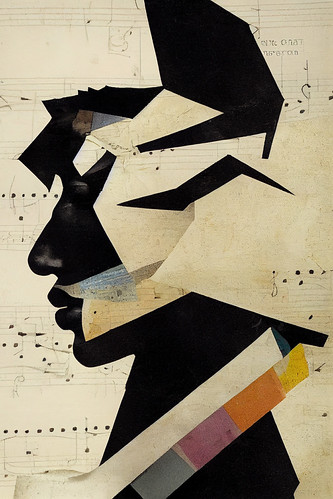 Prompt used: abstract portrait flat collage made of torn sheet music | by Leo Reynolds