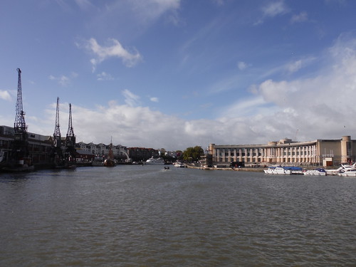 View downstream from Prince Street Bridge: M-Shed on left, Lloyds Amphitheatre on right SWC City Walk 4 - Bristol Harbour