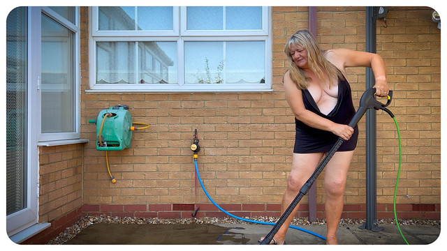 A still frame from Naughty Grandma's video 'Power washing the patio'. If you want to see the full unedited video please see the VIDEOS section on my About page. Polite comments are welcome.