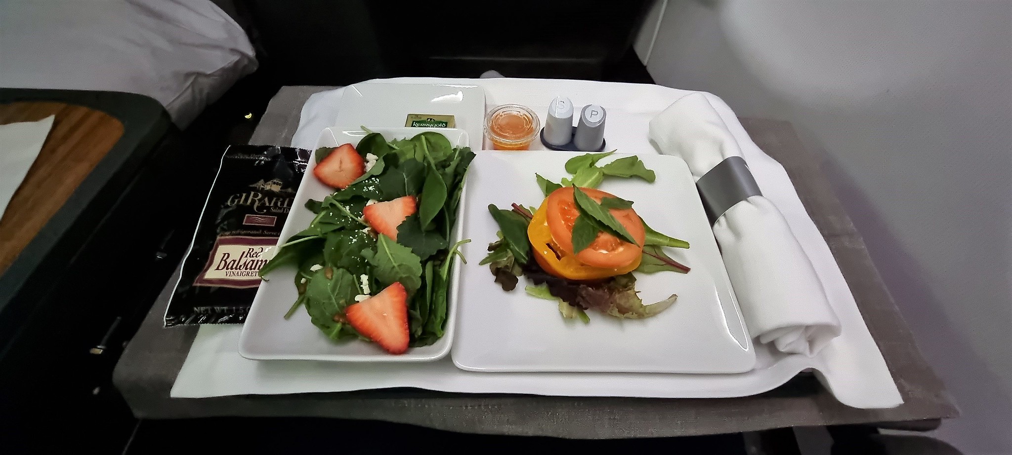 Salad as a starter on my AA flight to New York JFK