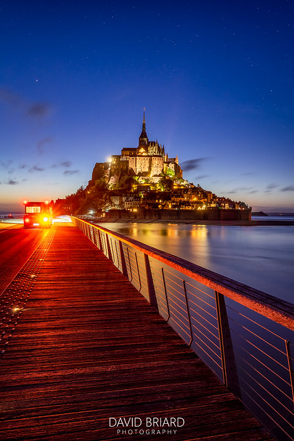 Mont Saint-Michel illuminated at night, Manche, Normandie, France