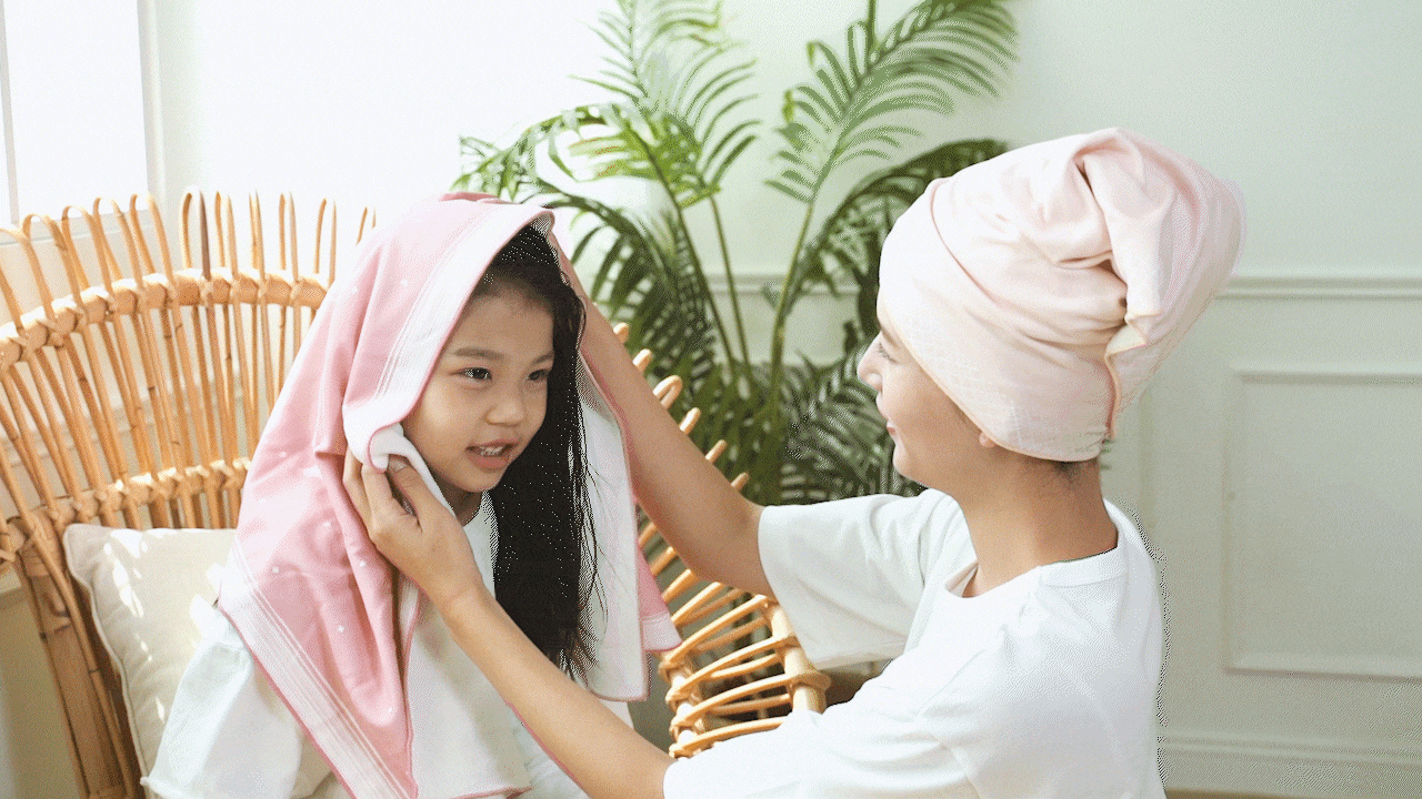 Polyester Towels Pink - Holdme hair towel wrap_The world-1st Self Stick hair towel wrap