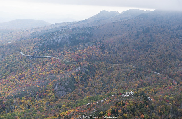 Linn Cove Viaduct Section of the Blue Ridge Parkway Aerial View with Peak Autumn Colors