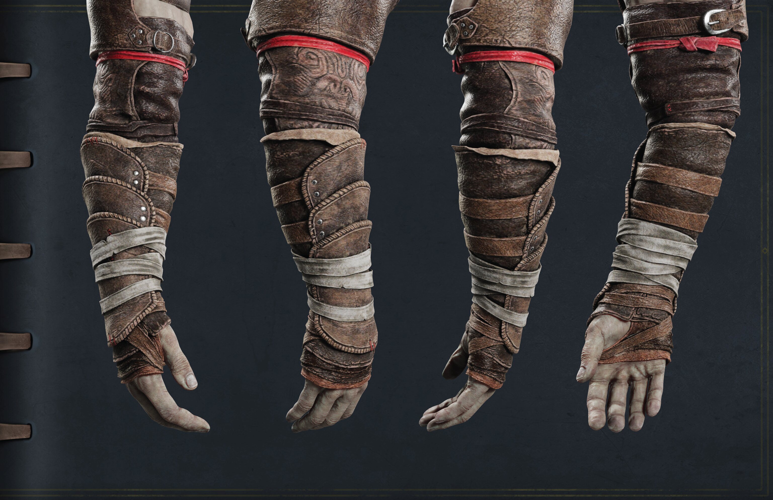 Imagen de Kratos de la guía de cosplay que muestra su brazo derecho desde varios ángulos.
