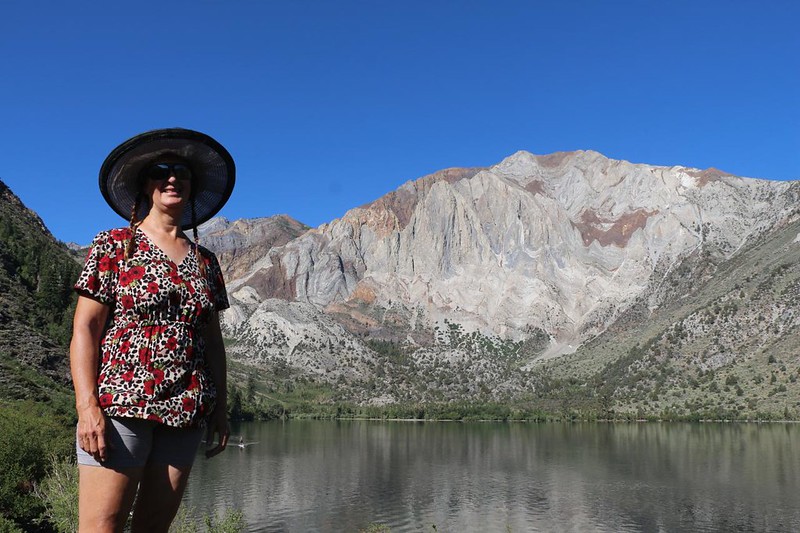 Vicki and Laurel Mountain over Convict Lake, south of Mammoth Lakes