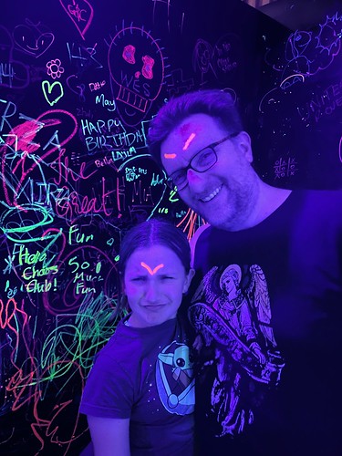 huff and Dad in glow room